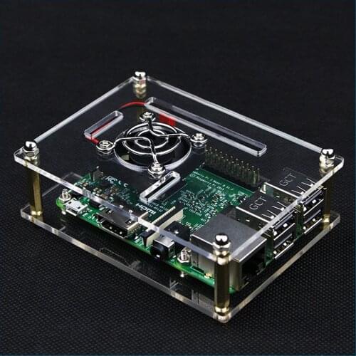 S ROBOT For Raspberry Pi 3/3B+/4 Case Transparent Box Shell Clear Enclosure with Cooling Fan Metal Cover RPI103