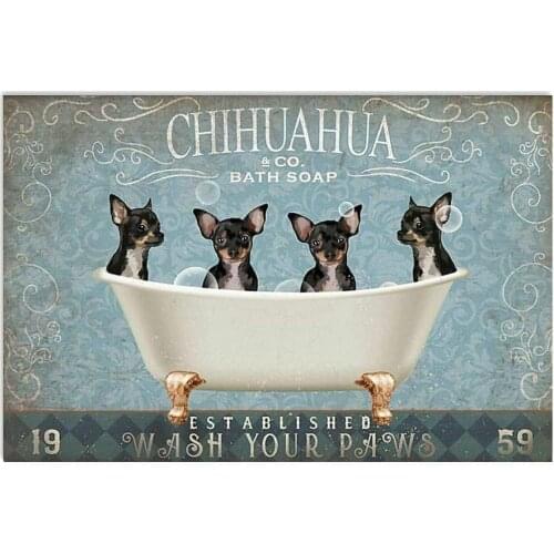 Chihuahua Dog Take A Bath Soap For Vintage Poster Metal Tin Signs Iron Painting Plaque Wall Decor Bar Cat Club Cafe Store Garage