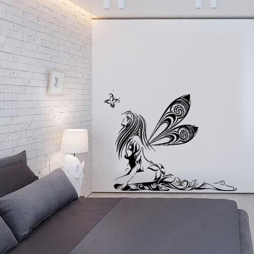 Artist Sexy Butterfly Girl Wall Sticker Fairy Wings Wall Decal For Studio Girls Bedroom Decor Art Mural Vinyl Stickers ph691