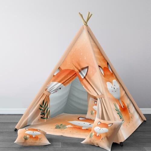 Play Tent for Kids Wigwam Portable Indoor Playground Tents Children Bedrooms Orange Fox Model 265