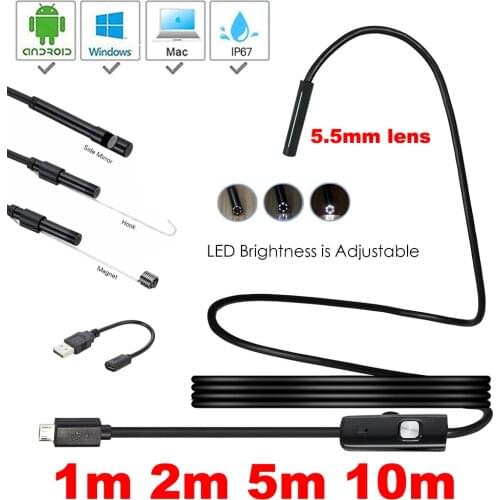 Endoscope Camera Flexible IP67 Waterproof USB Android 5.5mm Inspection Borescope Camera for Phone PC Notebook 6LEDs Endoscope