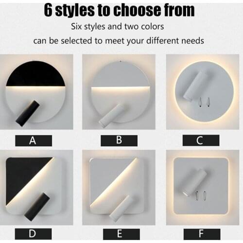 Combined Wall Lamp Simple LED Wall Lights Bedroom Round Square Livingroom Reading Spot Light With Double Switch Can Rotate
