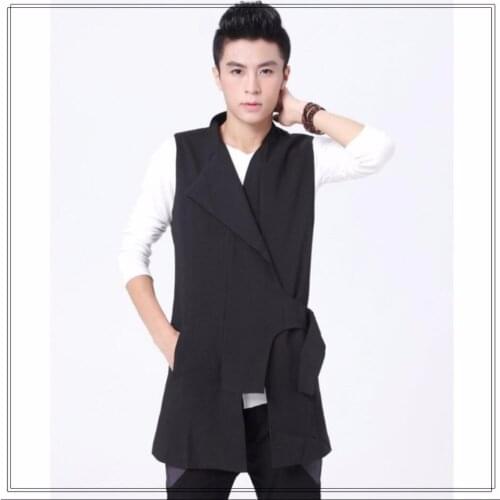 M-5xl New Men Fashion Irregular Stand Collar Slim Non-mainstream Vest Medium-long Croppings Vest Waistcoat Nightclub Costumes