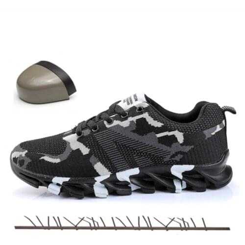 Plus Size 36-48 Unisex Steel Toe Cap Work Safety Shoes Men Tactics Boots Air Mesh Camouflage Outdoor Cushion Trekking Sneakers