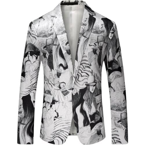 Face Printed Men Blazer Slim Fit Suit Jacket Men Blazer Masculino Vetement Homme 2020 Plus Size Party Club Prom Blazer 4xl