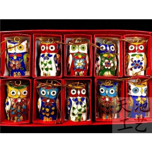 BRAND NEW 10PCS CHINESE HANDMADE Cloisonne enamel owl Christmas Ornaments