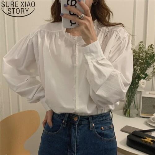 Fall Long Sleeve Shirts Women Tops White Blouse Korean Fashion Simple Solid Clothes Casual Loose Blusa Mujer Button Shirt 17117
