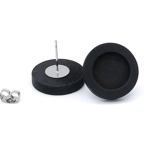 20pcs/lot Black Blank Wood Cabochon Earring Base Stainless Steel Post Stud Earrings Settings Fit 12mm for Diy Jewelry Findings