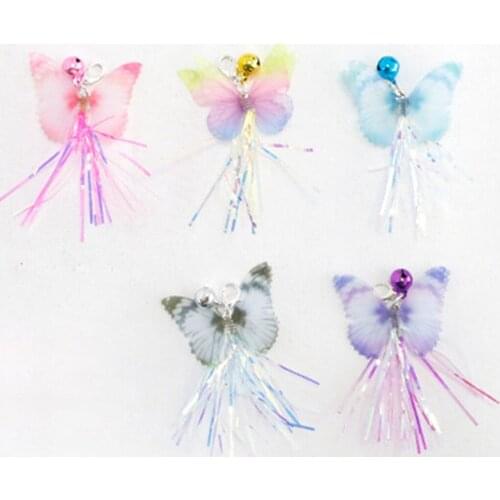 Lovely 5Pcs Cat Stick Toy Replacement Ribbon Cat Pet Wand Attachment Pet Teaser Refills Butterfly Shape With Bell Toy Cat Favors