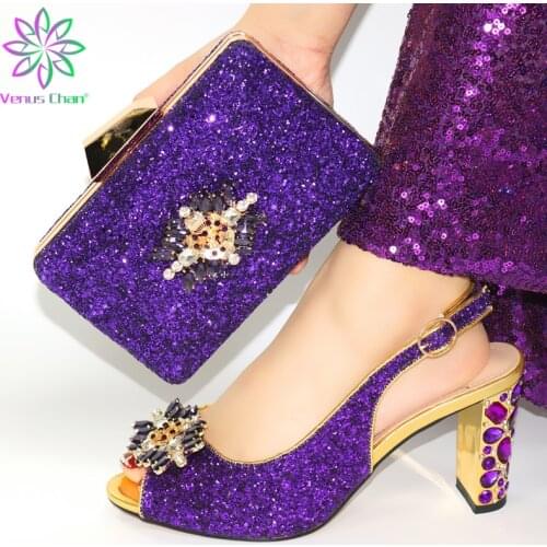 Sexy Lady Party Shoes and Bag Set in FUCHSIA Color Nigerian Women Shoes Matching Bag with Shinning Crystal for Garden Party