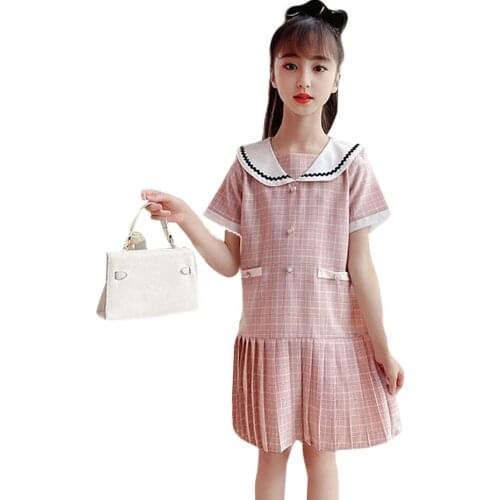 Teenage Girls Dress Plaid Pattern Dress Girls Patchwork Kids Dresses Summer Kids Costume 6 8 10 12 14
