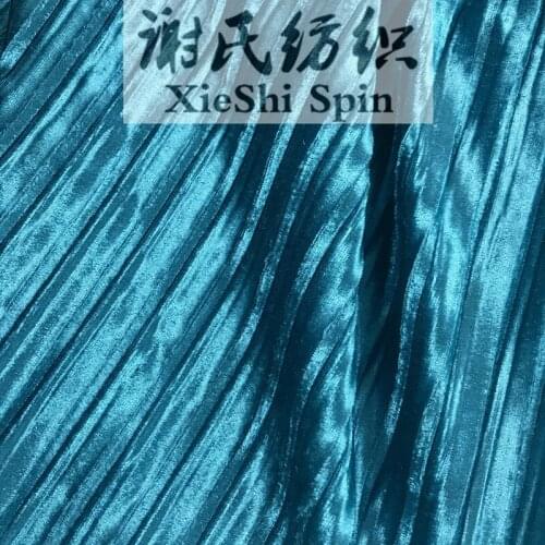 3Metres Autumn And Winter Clothing Fabric Peacock Blue Light Organ Pleats Pleated Gold Velvet Fine-Stripe Ruffled Skirt Fabric