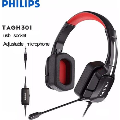 PHILIPS Gaming TAGH401 Wired Headphone Computer USB Plug Headset With Microphone Multimedia Flagship For PC Black