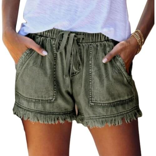 Shorts Jeans Plus Size Summer Womens Drawstring Summer Elastic Waist Tassel Ladies denim shorts Streetwear Women шорты женский