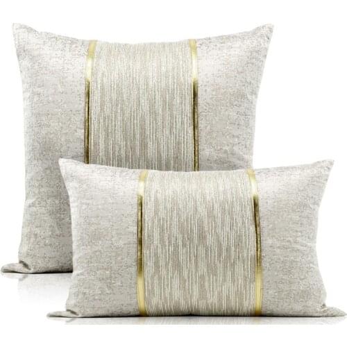 Modern light luxury white golden stripes pillowcase 45x45 backrest cushion cover 50x50cm jacquard waist pillow cover 50x30cm
