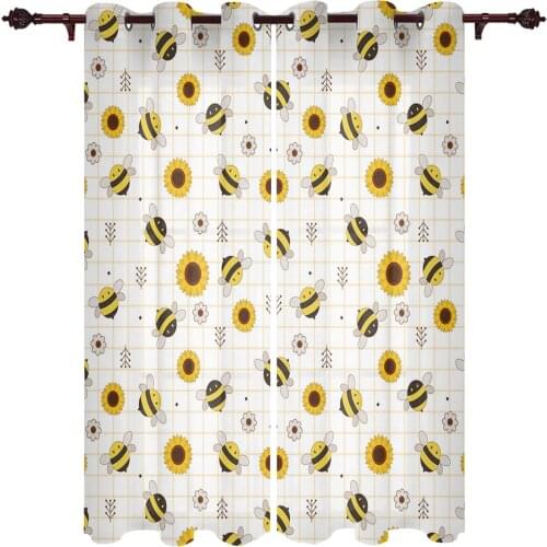 Cartoon Bee Sunflower Large Curtains For Living Room Window Curtain Bedroom Kitchen Balcony Gazebo Curtain Room Divider