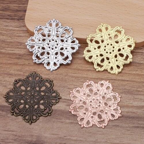 42*42mm Vintage Brass Hollow Filigree Square Flower Charms Bases Connectors Wraps Finding Hair Clasps DIY Jewelry Accessories