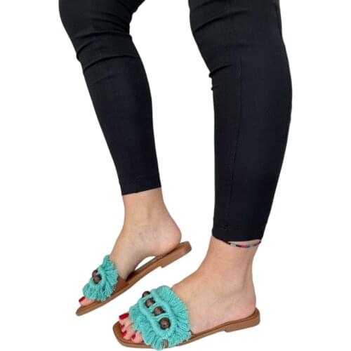 Macrame women Slippers, Handmade Macrame Sandals, Turquoise Color, Beach Sandals, Boho Sandals, handmade Slippers Flat Shoes