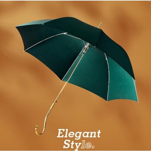 Luxury Long-handle Umbrella Woman Rain Shine Dual-use Literary Green Umbrellas Sunshade Hollow Umbrella Handle Solid Color