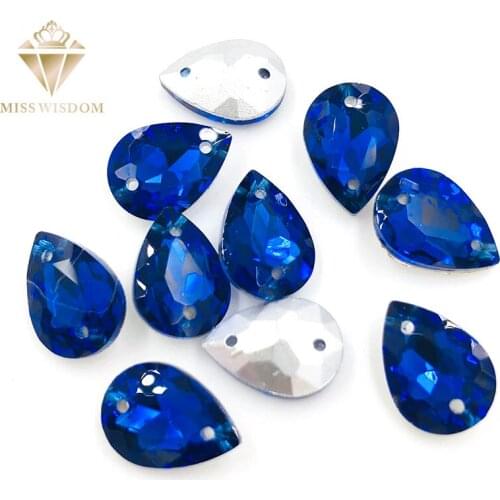 10X14/13X18mm water drop Royal blue glass crystal pointback Double hole sew on rhinestones Diy dress wedding accessories
