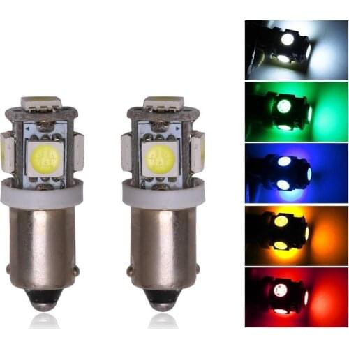 6PCS 12V Ba9s 5050 5-SMD Car LED Bulb 110 Lumen T4W 1445 H6W Side Marker Light Door Interior License Plate Wedge Lamps White