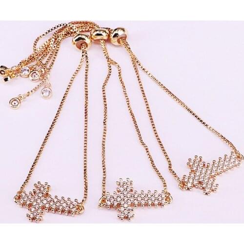 8Pcs, Gold Filled Cross Connector Charm Bracelet, Micro Pave Clear CZ Jewelry Cross Bracelets