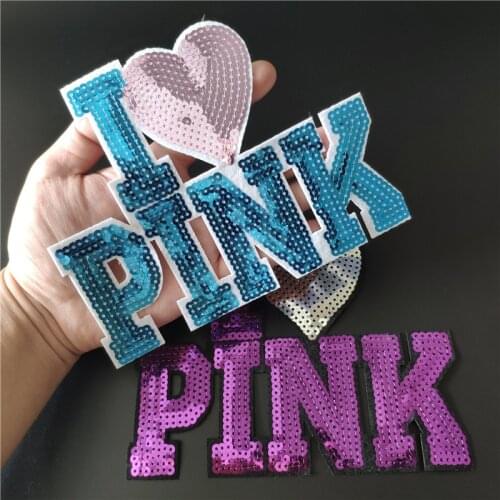 Letters Large Patch Clothes Stickers I PINK Sequins Biker Badge Iron On Patches For Clothing DIY Strange Things Christmas
