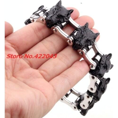 8.66" 21mm High Quality Black Wolf Heads Heavy 316L Stainless Steel Silver color Motorcycle Bicycle Bracelets Pulseras de Hombre