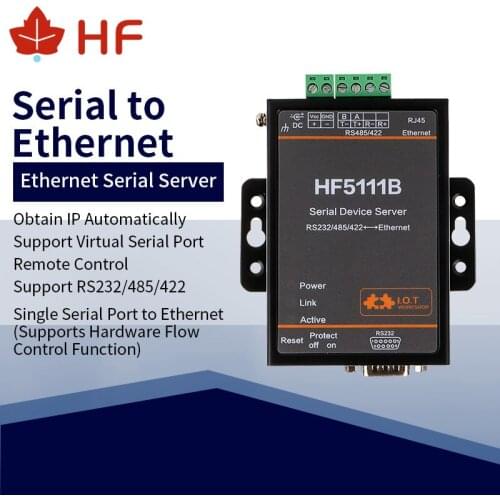CE FCC HF5111B RJ45 RS232/485/422 Serial To Ethernet Free RTOS Serial 1 Port Server Converter Device Industrial Connector Unit