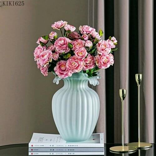 Floral Flower Pots Decorative Matte Glass Vase Hydroponic Flower Arrangement Desktop Decor Living Room Decoration Tabletop Vases