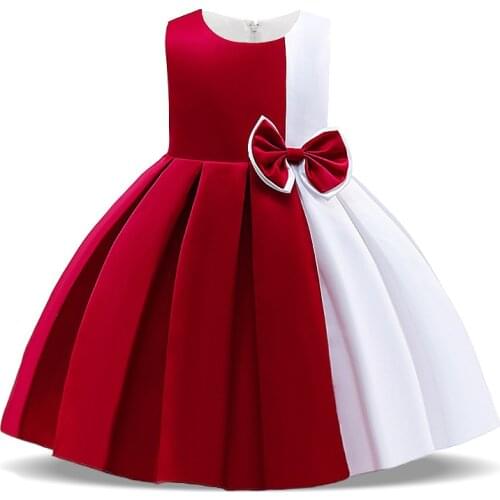 2021 Summer Kids Color Stitching Dress For Girl Children Costume Bowknot Party Princess Dresses Girls Vestido Sleeveless Clothes