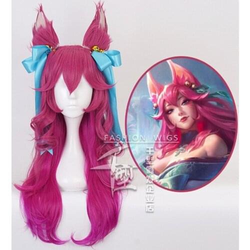 Game Spirit Blossom Long Wig With Ears Headwear Cosplay Costume Heat Resistant Synthetic Hair Women Wigs Accessories