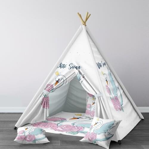 Play Tent for Kids Wigwam Portable Indoor Playground Tents Children Bedrooms Blue Swan Pink Roses Model 065