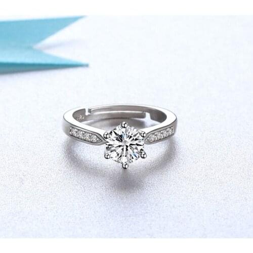 Refined Simple Six Claw Crystal Ring Fashion Women Inlay Zircon Adjustable Index Finger Ring Elegant Bride Engagement Jewelry