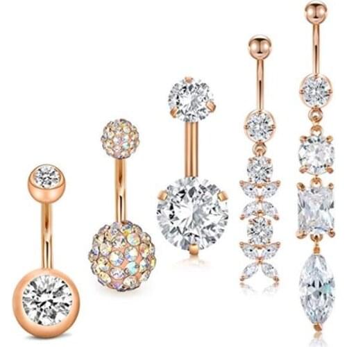 JFORYOU 5Pcs Belly Button Rings Stainless Steel 14G CZ Opal Navel Rings Barbells Studs Women Girls Body Piercing Jewelry