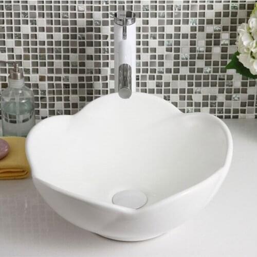 Ceramic Petal-Shaped Sink Round Art Washbasin Bathroom Above Counter Basin Morning Wash Basin European Style Wash Basin