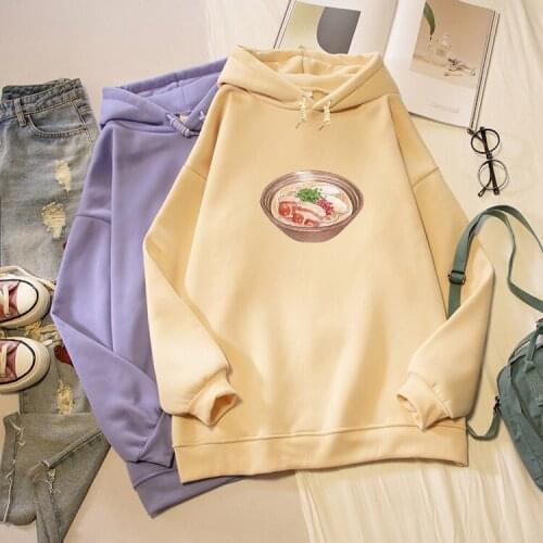 Korean Fashion Japanese Food Ramen Noodle Print Oversized Sweatshirts Men Women Long Sleeve Pullover Winter Couples Hoodies Tops