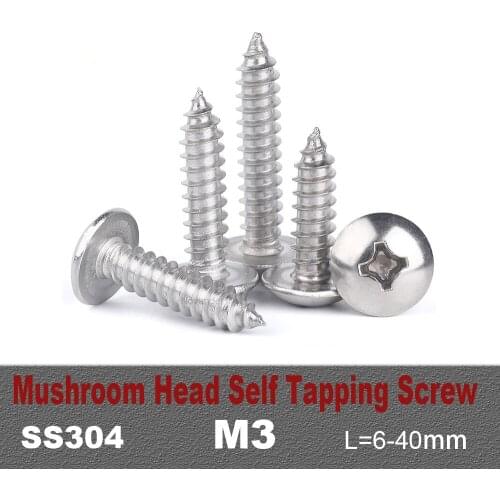 M3 L 6-40mm Stainless Steel Large Flat Head Self-tapping Screw Round Head Phillips Truss Mushroom Screws