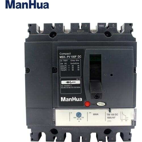 Manhua 4P FourPoles Breaking Capacity 36kA Adjustable 100A MSX-PV100F Photovoltaic 1000VDC Moulded Case Circuit Breaker