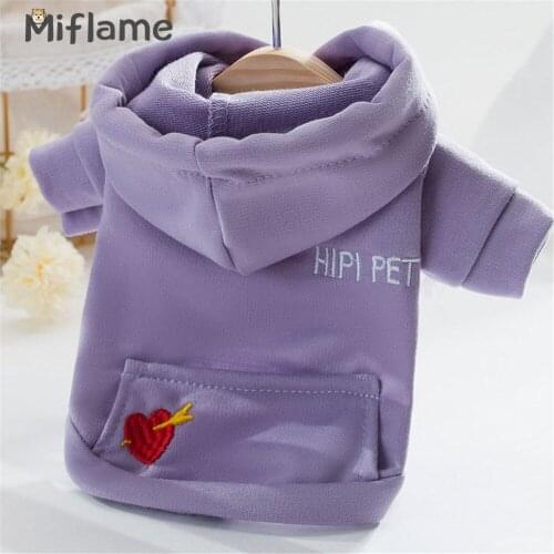 Miflame 4 Color Small Dogs Clothes Pomeranian Schnauzer Red Heart Printed Dogs Hoodies For Pets Sweatshirt Solid Puppy Clothing