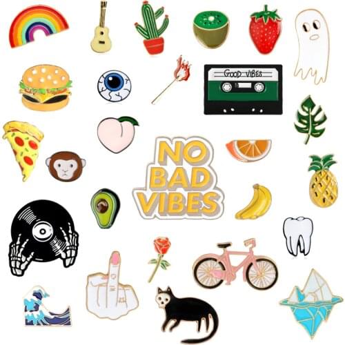 Fashion Rainbow Enamel Lapel Cartoon Pins Fruits Food Mix Brooches Badges Backpack Cute Pins Gifts For Friends Wholesale Jewelry