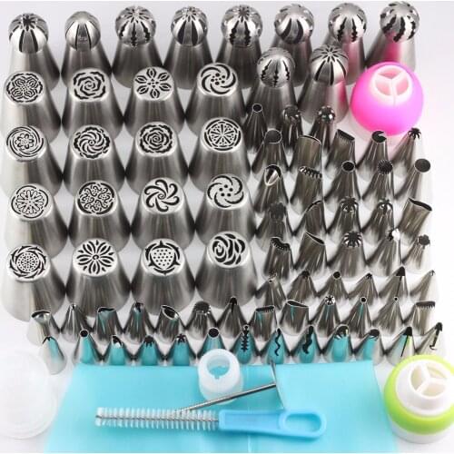 Mujiang 81Pcs Stainless Steel Russian Nozzles Icing Piping Pastry Tips Cake Decorating Tools 2Pcs Silicone Bag 4 Coupler 1 Brush