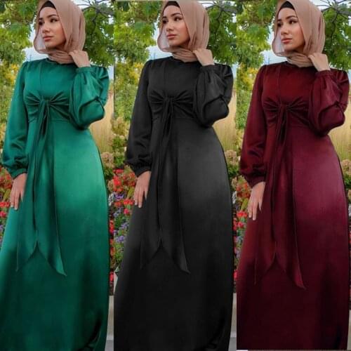 Muslim Abaya for Women Eid Ramadan Satin Dress Party Elegant Solid Color Casual Summer Dubai Dress Turkey Modest Islamic Clothes