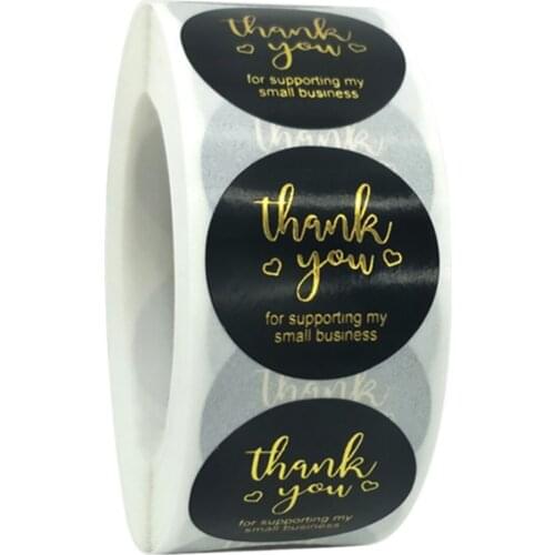 Thank You For Supporting My Small Business Labels Gold Foil Stickers For Wedding Envelope Jewelry Box Decoration 500pcs/roll