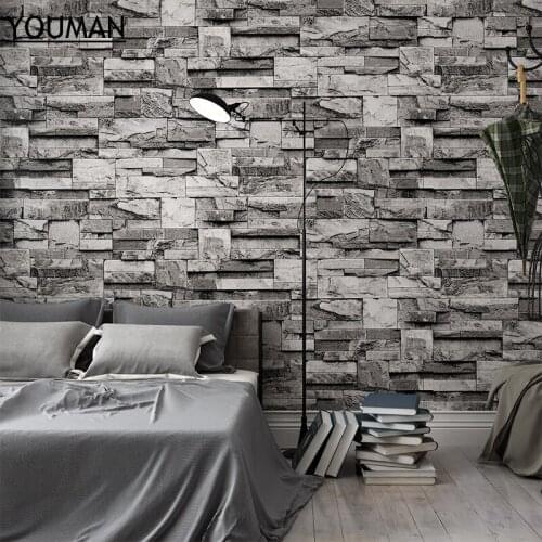 Wallpapers YOUMAN 3D Wall Paper Brick Stone Roll Vinyl PVC Retro Wall Paper Black Washable Luxury Stone Brick Wall Decor Wall