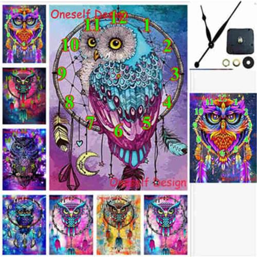 New 5d diamond painting with Mechanical clock owl 5d diamond embroidery clock diamond mosaic sale home decortion wall sticker