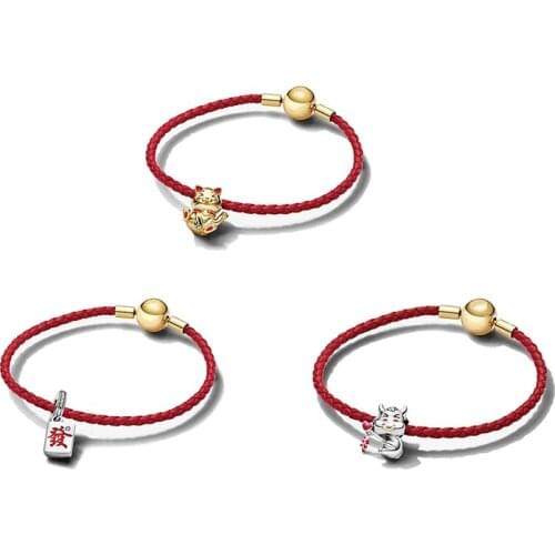 2021 New High Quality Original New Year Rich Cat Mahjong Calfskin S Rope Bracelet Set, Romantic Exquisite Diy Jewelry For Ladies