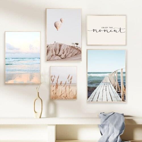 Pastel Coastal Photography Poster Beach Wall Art Pictures Modern Boho Canvas Painting Nordic Style Prints for Living Room Decor