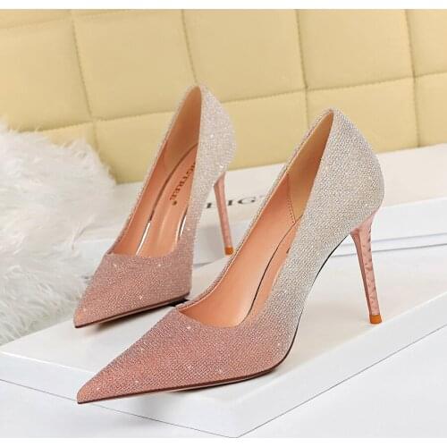 Sexy Banquet High-heeled Shoes Stiletto Female High-heeled Shallow Mouth Pointed Toe Color Gradient Color Matching Shoes