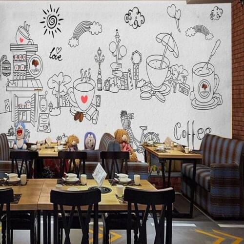 Drop Shipping Wallpaper 3d Hand Painted Milk Shop Coffee Cake Restaurant Background Decorative Custom Wallpaper Mural